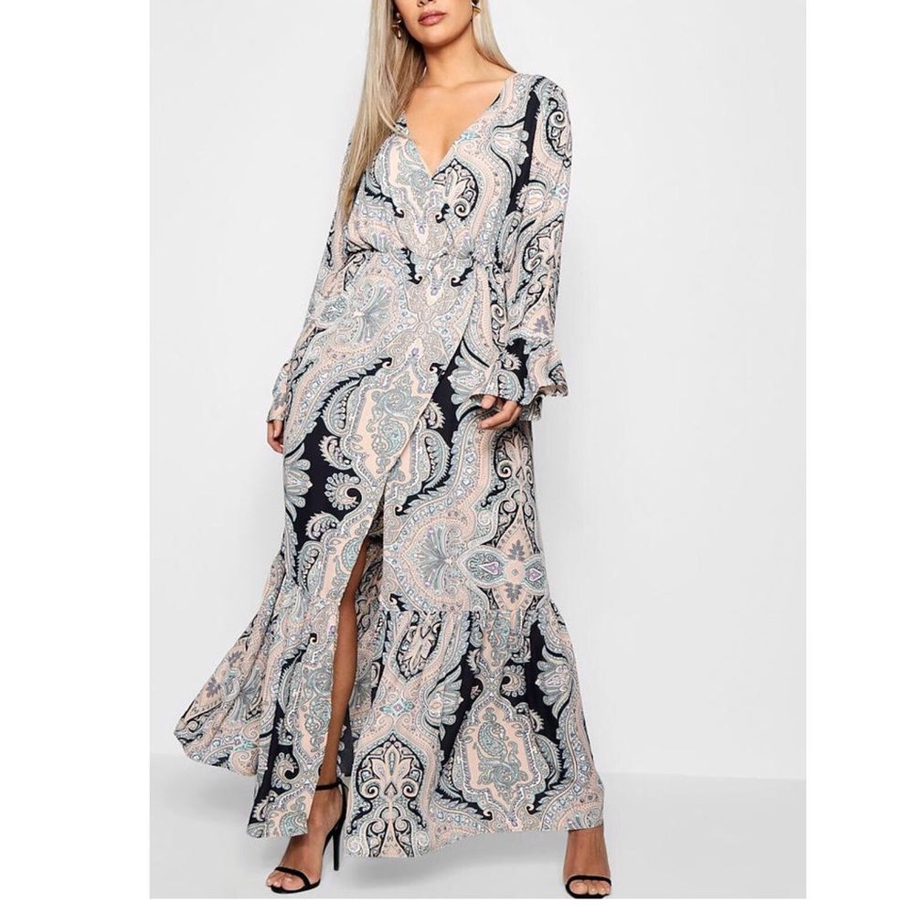Paisley print maxi dress with slit